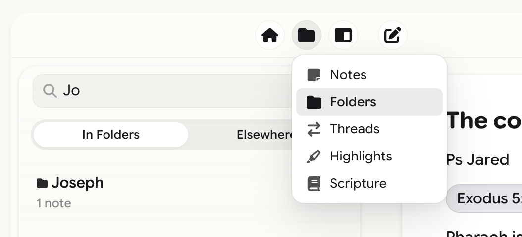 Notes auto-organized into folders, with threads connecting them
